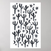 Night Wüste Fun Cactus Indigo Muster Wasserfarbe Poster (Vorne)