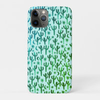 Night Wüste Fun Cactus Pattern Green Watercolor
