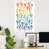 Night Wüste Fun Cactus Rainbow Pattern Wasserfarbe Poster (Heimbüro)