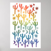 Night Wüste Fun Cactus Rainbow Pattern Wasserfarbe Poster (Vorne)