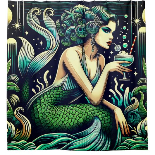 "Nightcap at Mermaid Lounge" Duschvorhang (Vorderseite)