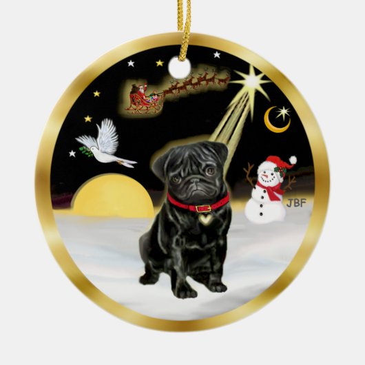 NightFlight- Schwarzer Mops (#13) Keramik Ornament (Vorne)