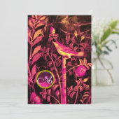 NIGHTINGALE MIT ROSE MONOGRAM, Pink Black Gold Einladung (Stehend Vorderseite)