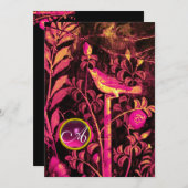 NIGHTINGALE MIT ROSE MONOGRAM, Pink Black Gold Einladung (Vorne/Hinten)