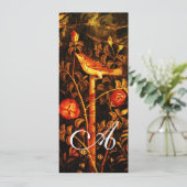 NIGHTINGALE MIT ROSE MONOGRAM, Red Black Gold Einladung (Stehend Vorderseite)