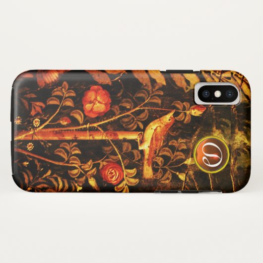 NIGHTINGALE MIT ROSE MONOGRAMM, Rot-Schwarz-Gelb Case-Mate iPhone Hülle (Rückseite (Horizontal))