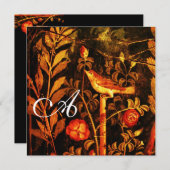 NIGHTINGALE MIT ROSE MONOGRAMM, Rot-Schwarz-Gelb Einladung (Vorne/Hinten)