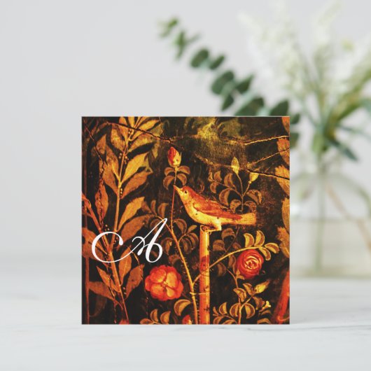 NIGHTINGALE MIT ROSE MONOGRAMM, Rot-Schwarz-Gelb Einladung (Stehend Vorderseite)