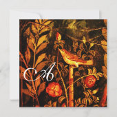 NIGHTINGALE MIT ROSE MONOGRAMM, Rot-Schwarz-Gelb Einladung (Vorderseite)