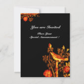 NIGHTINGALE MIT ROSE MONOGRAMM, Rot-Schwarz-Gelb Einladung (Rückseite)