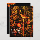 NIGHTINGALE MIT ROSE MONOGRAMM, Rot-Schwarz-Gelb Einladung (Vorne/Hinten)