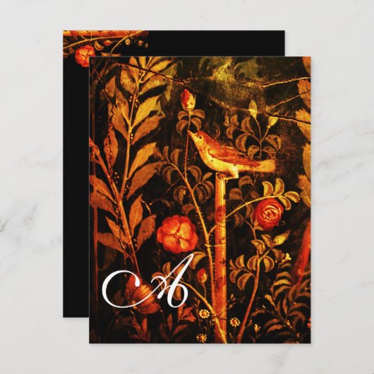 NIGHTINGALE MIT ROSE MONOGRAMM, Rot-Schwarz-Gelb Einladung (Vorne/Hinten)