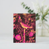 NIGHTINGALE MIT ROSE, Pink Fuchsia Schwarz Gelb Postkarte (Stehend Vorderseite)