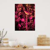 NIGHTINGALE MIT ROSE, rosa Fuchsiengelb Poster (Küche)