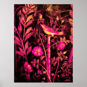 NIGHTINGALE MIT ROSE, rosa Fuchsiengelb Poster