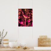 NIGHTINGALE MIT ROSE, rosa Fuchsiengelb Poster (Küche)