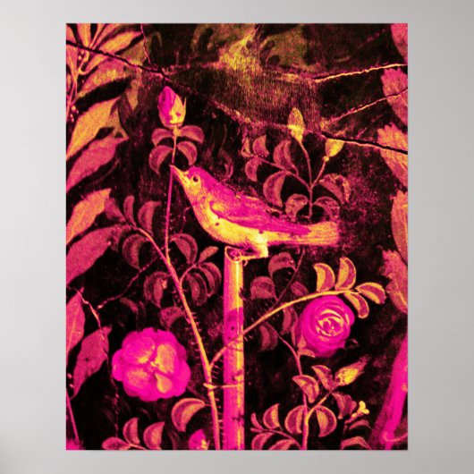 NIGHTINGALE MIT ROSE, rosa Fuchsiengelb Poster (Vorne)