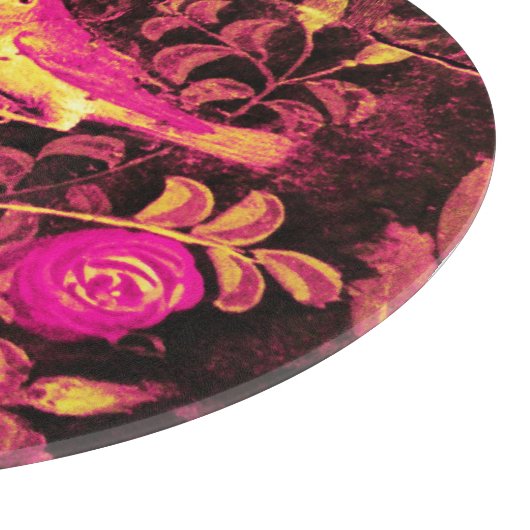 NIGHTINGALE MIT ROSE, rosa, Fuchsiengelb Schneidebrett (Ecke)