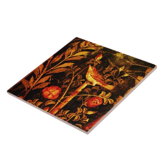 NIGHTINGALE MIT ROSE, Rot-Schwarz-Gelb-Pompeji Fliese (Seite)