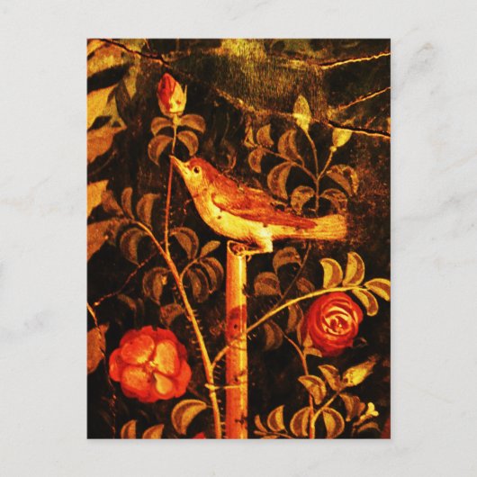 NIGHTINGALE MIT ROSE, rot-schwarz-gelb Postkarte (Vorderseite)