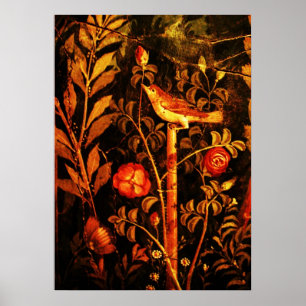 NIGHTINGALE MIT ROSE, rot-schwarz Poster