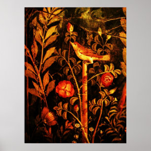 NIGHTINGALE MIT ROSE, rot-schwarz Poster
