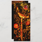 NIGHTINGALE ROSE MONOGRAMM, Rot-Schwarz-Gelb-Blüte Einladung (Vorne/Hinten)