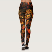 NIGHTINGALE, ROSE Rot-Gelb-Blätter Schwarze Flora Leggings (Rückseite)