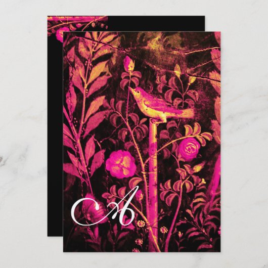 NIGHTINGING MIT ROSE MONOGRAM, rosa, schwarz Einladung (Vorne/Hinten)