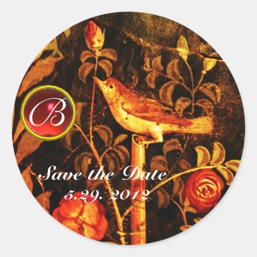 NIGHTINGING MIT ROSE MONOGRAMM Rot-Gelb-Schwarz Runder Aufkleber (Vorderseite)