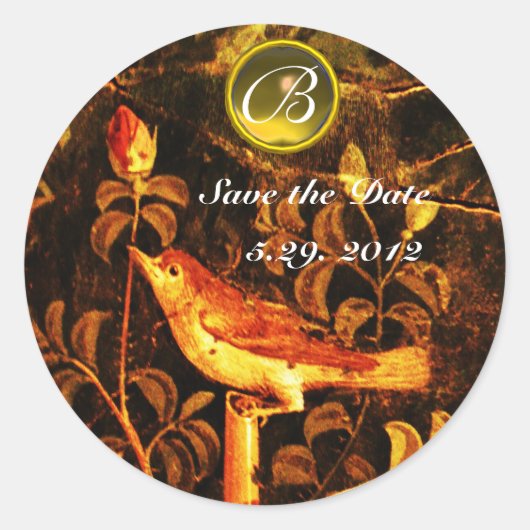 NIGHTINGING MIT ROSE MONOGRAMM Rot-Gelb-Schwarz Runder Aufkleber (Vorderseite)