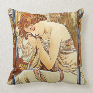 Night's Rest Vintage Nouveau von Alphonse Mucha Kissen
