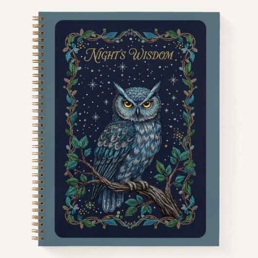 Night's Wisdom Owl Celestial Embroidery Journal Notizblock (Vorderseite)