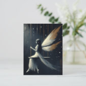Nighttime Fairy on a Swing in White Dress Postkarte (Stehend Vorderseite)
