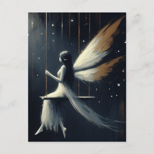 Nighttime Fairy on a Swing in White Dress Postkarte (Vorderseite)