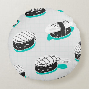 Nigiri-Sushi, Neon-Vintage-Muster. Rundes Kissen
