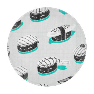 Nigiri-Sushi, Neon-Vintage-Muster. Schneidebrett