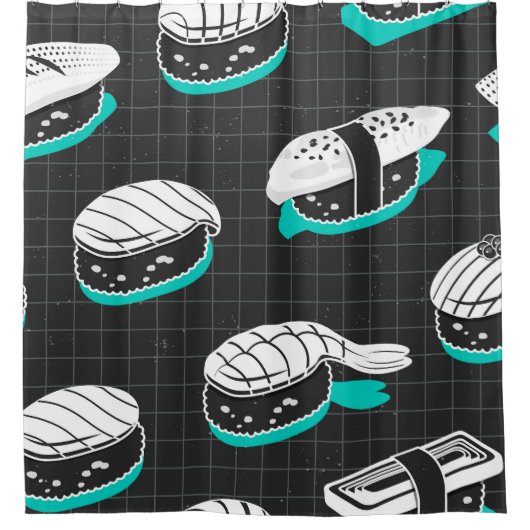 Nigiri Sushi Vintag Sketch Pattern Duschvorhang (Vorderseite)