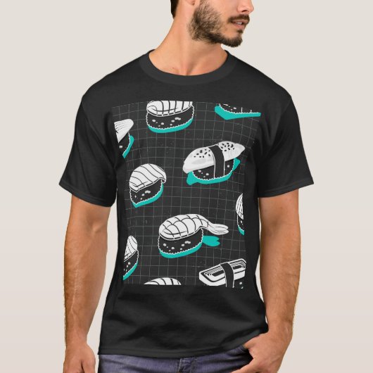 Nigiri Sushi Vintag Sketch Pattern T-Shirt (Vorderseite)