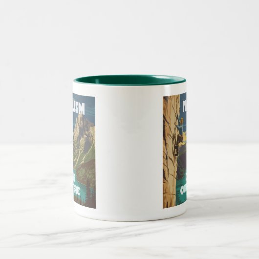 Nihilismus stirbt hier am Felsklettern Zweifarbige Tasse (Mittel)