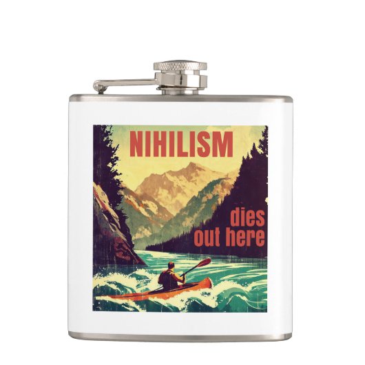 Nihilismus stirbt hier am Kajak Flachmann (Vorderseite)