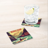 Nihilismus stirbt hier am Kajak Rechteckiger Pappuntersetzer (Vor Ort)