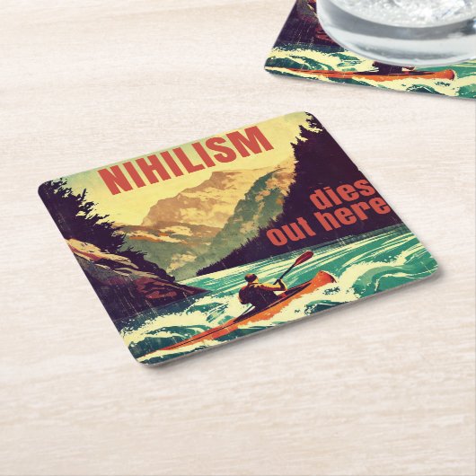 Nihilismus stirbt hier am Kajak Rechteckiger Pappuntersetzer (angewinkelt)