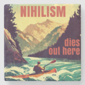 Nihilismus stirbt hier am Kajak Steinuntersetzer (Vorderseite)