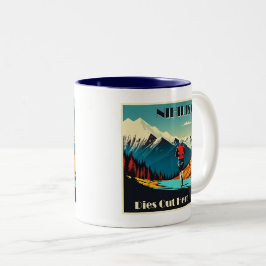 Nihilismus stirbt hier aus zweifarbige tasse (VorderseiteRechts)