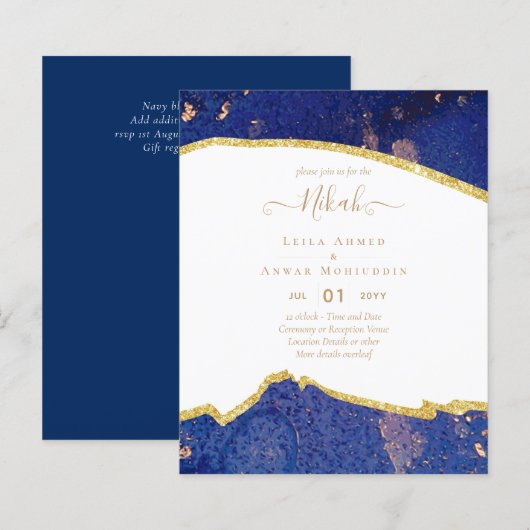 NIKAH - Agate Gold BUDGET Hochzeitseinladungen (Vorne/Hinten)