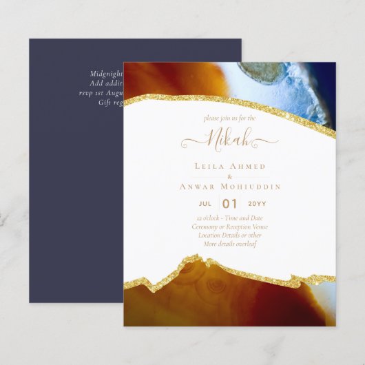 NIKAH - Agate Gold BUDGET Hochzeitseinladungen (Vorne/Hinten)