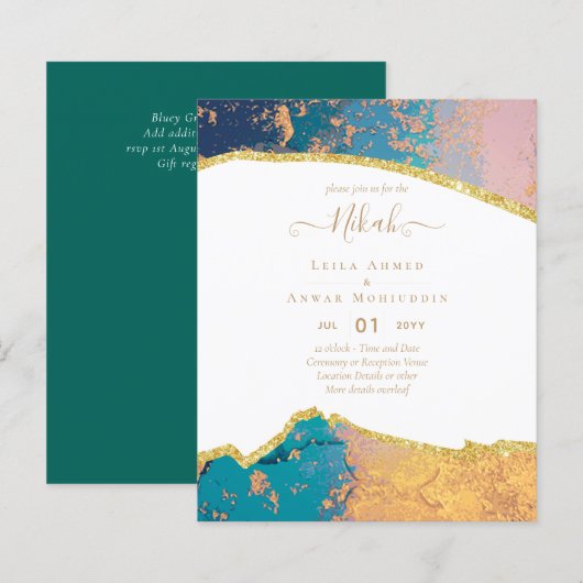 NIKAH - Agate Gold BUDGET Hochzeitseinladungen (Vorne/Hinten)