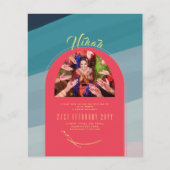 NIKAH Aquamarin Red Gold FOTO Hochzeit Einladung (Vorderseite)