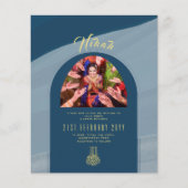 NIKAH Blue Gold FOTO Hochzeit Einladung (Vorderseite)